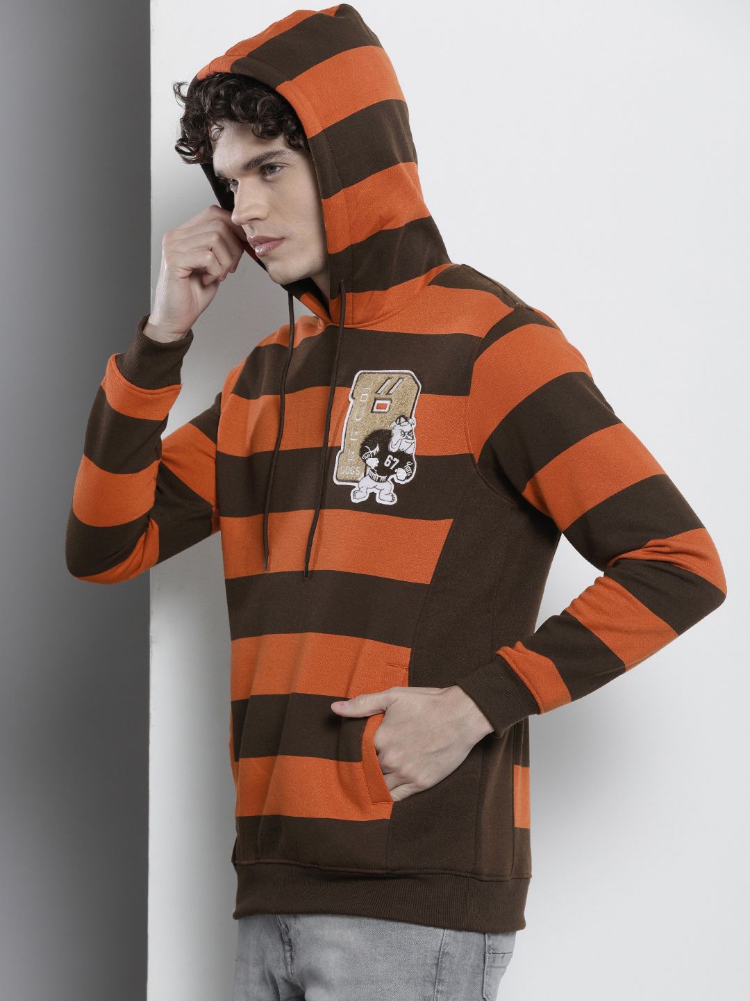 The Indian Garage Co Men Striped Hooded Sweatshirt