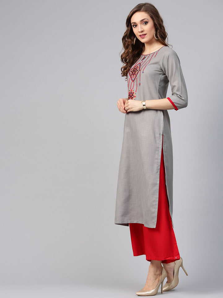 Libas Women Grey Yoke Design Straight Kurta