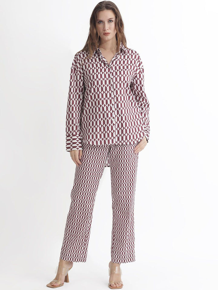 RAREISM Geometric Printed Slim Fit High-Rise Cotton Parallel Trousers