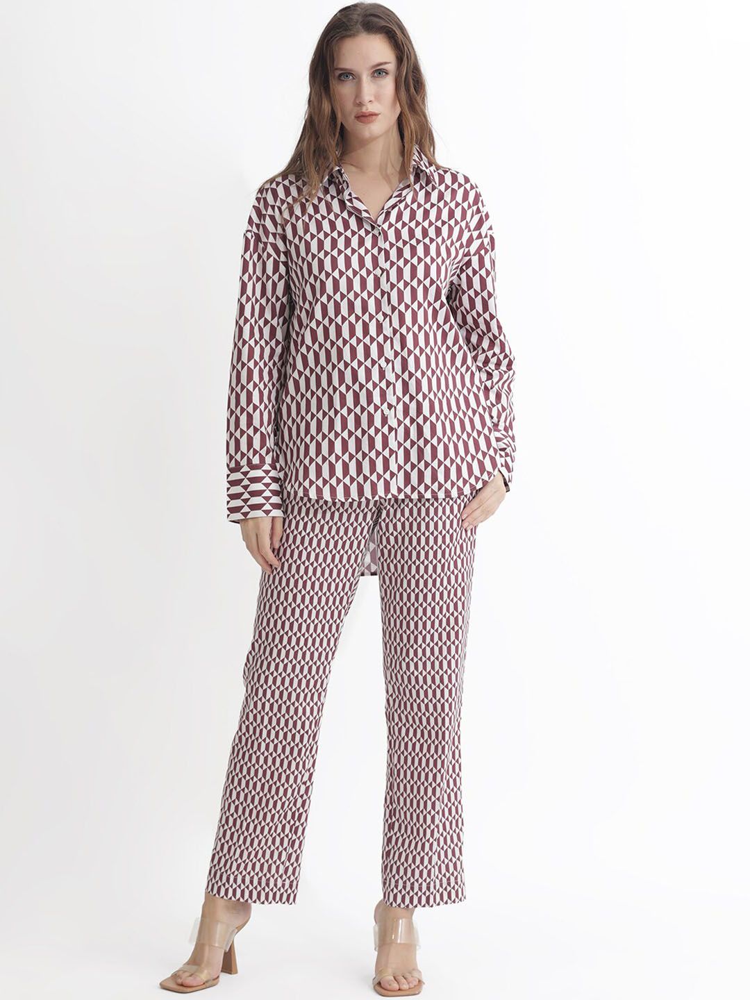 RAREISM Geometric Printed Slim Fit High-Rise Cotton Parallel Trousers