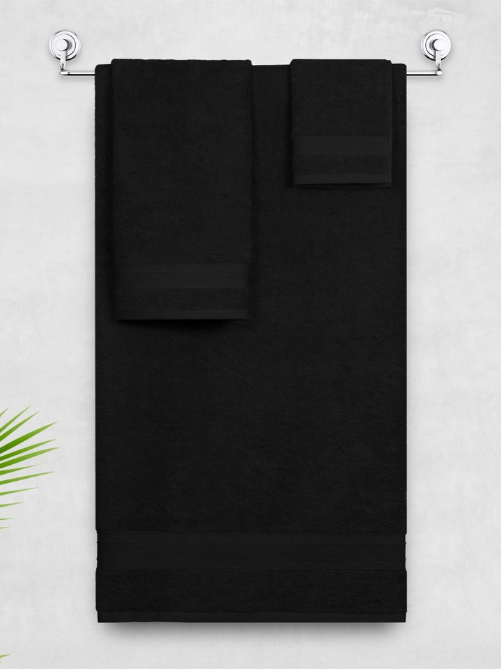 MYTRIDENT Black 3 Pieces Pure Cotton 500 GSM Towel Set