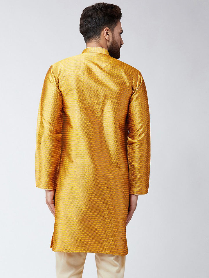 SOJANYA Men Mustard Woven Design Straight Kurta