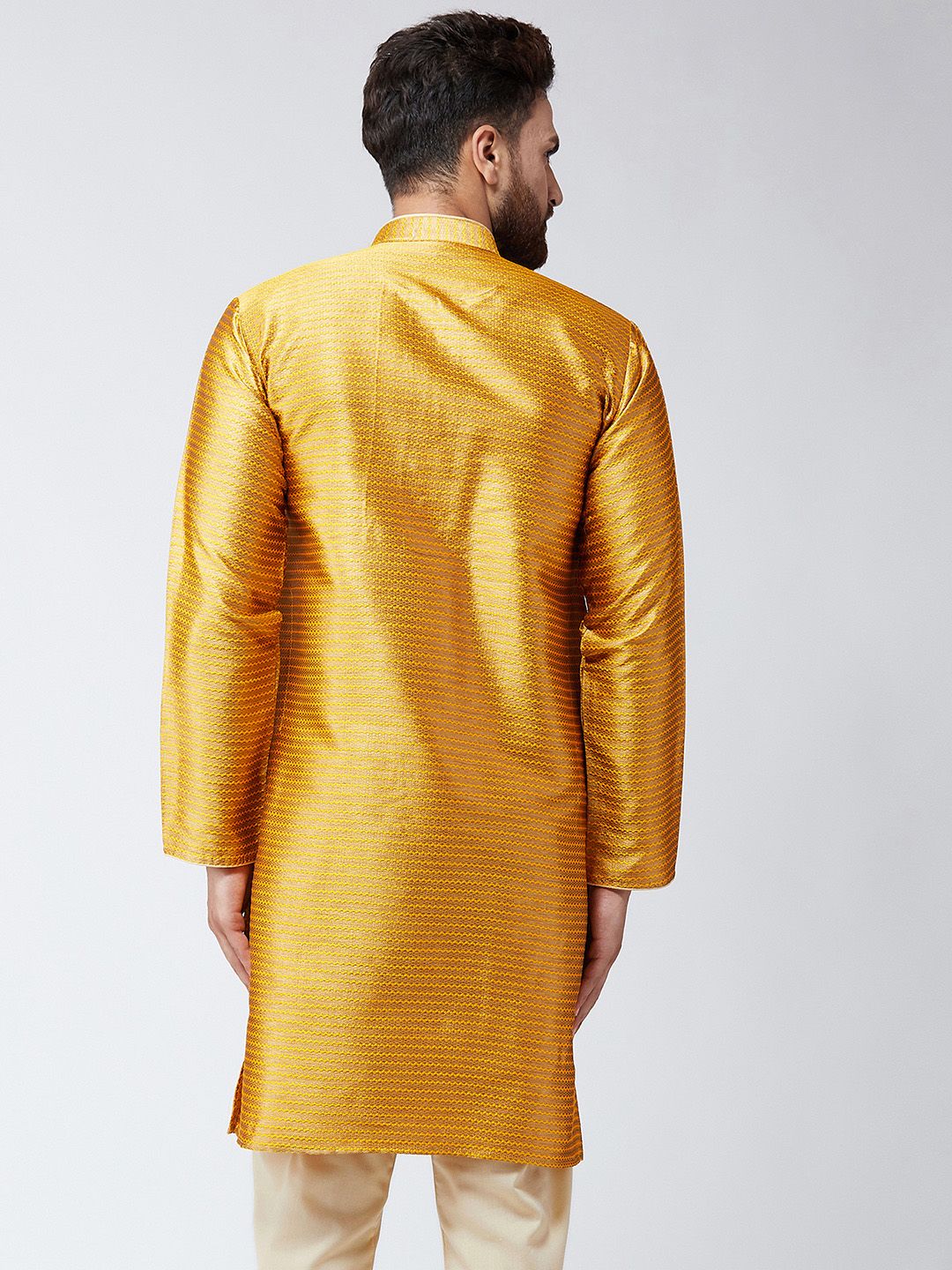 SOJANYA Men Mustard Woven Design Straight Kurta