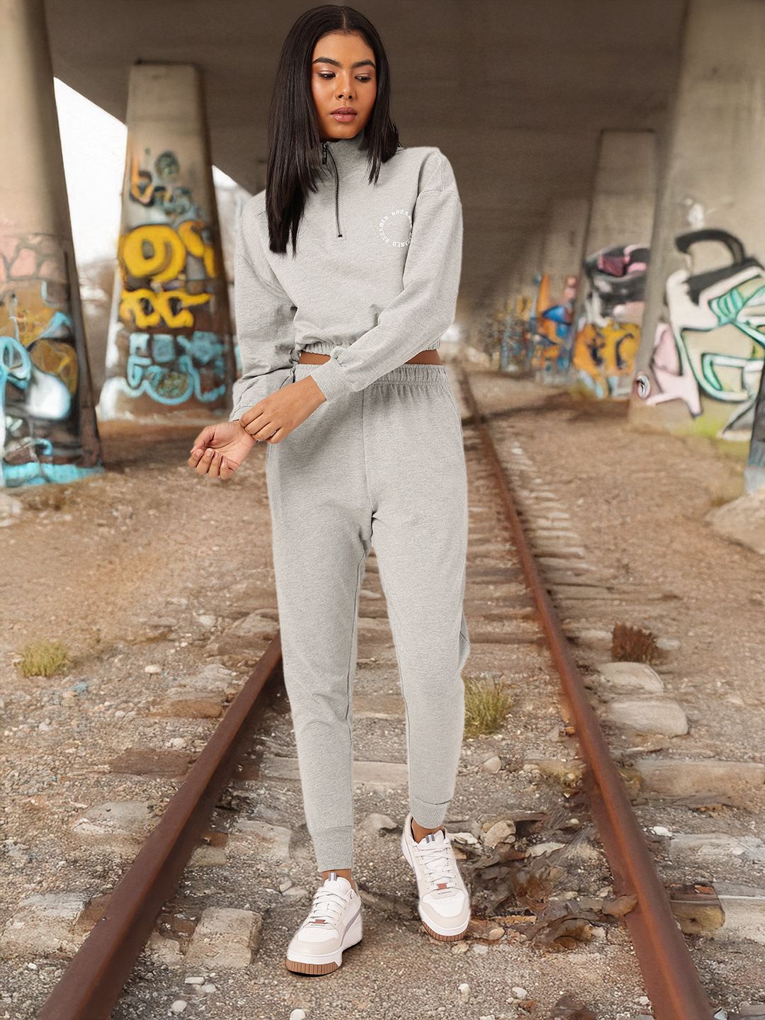 Kook N Keech Relaxed Crop Sweatshirt With Joggers Co-Ords Set