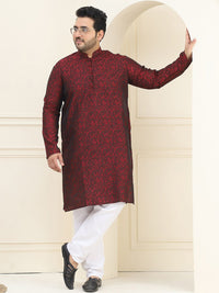 SOJANYA PLUS Lelaki Plus Size Red & Black Woven Design Straight Kurta