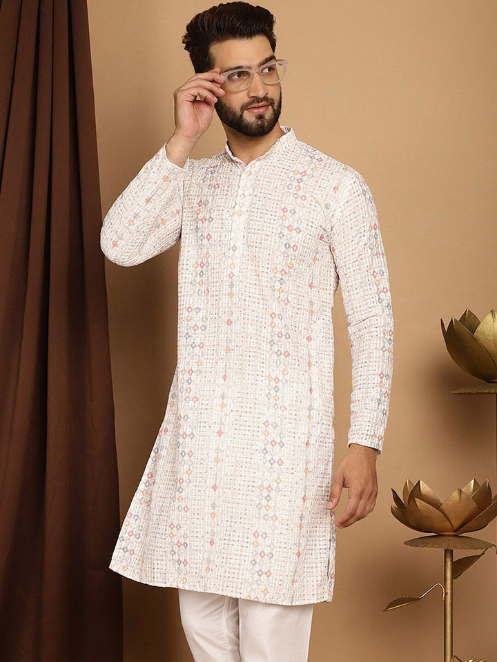 SOJANYA Embellished Sequinned Long Sleeves Straight Pure Cotton Kurta