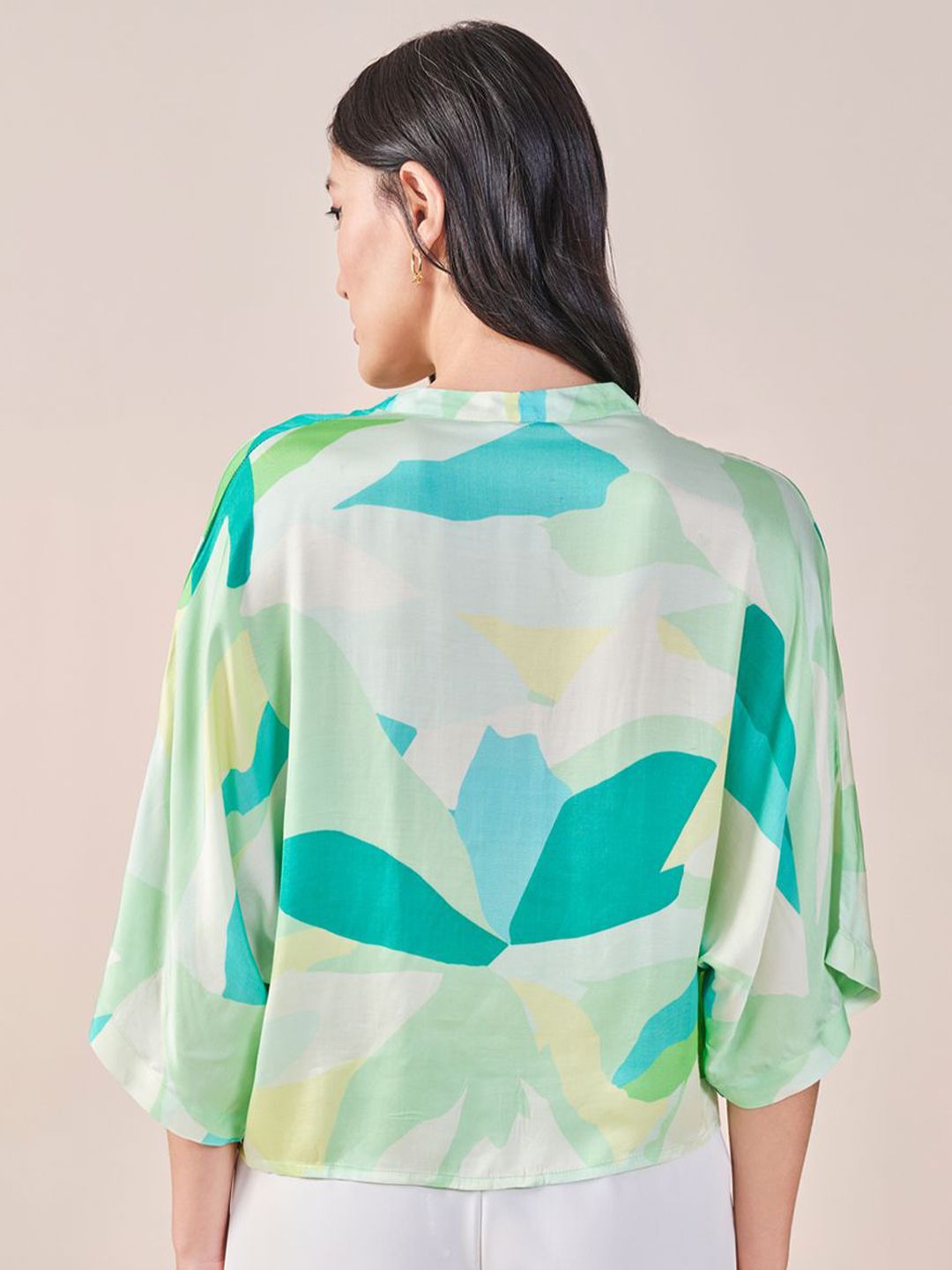 AND viscose rayon tropical print shirt collar extended sleeves shirt style top