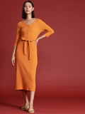 all about you Pure Cotton Ribbed Midi Dress with Belt