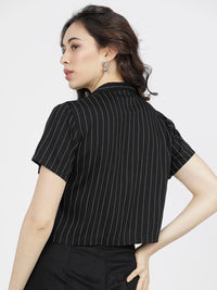 Tokyo Talkies Black Striped Shirt Style Top
