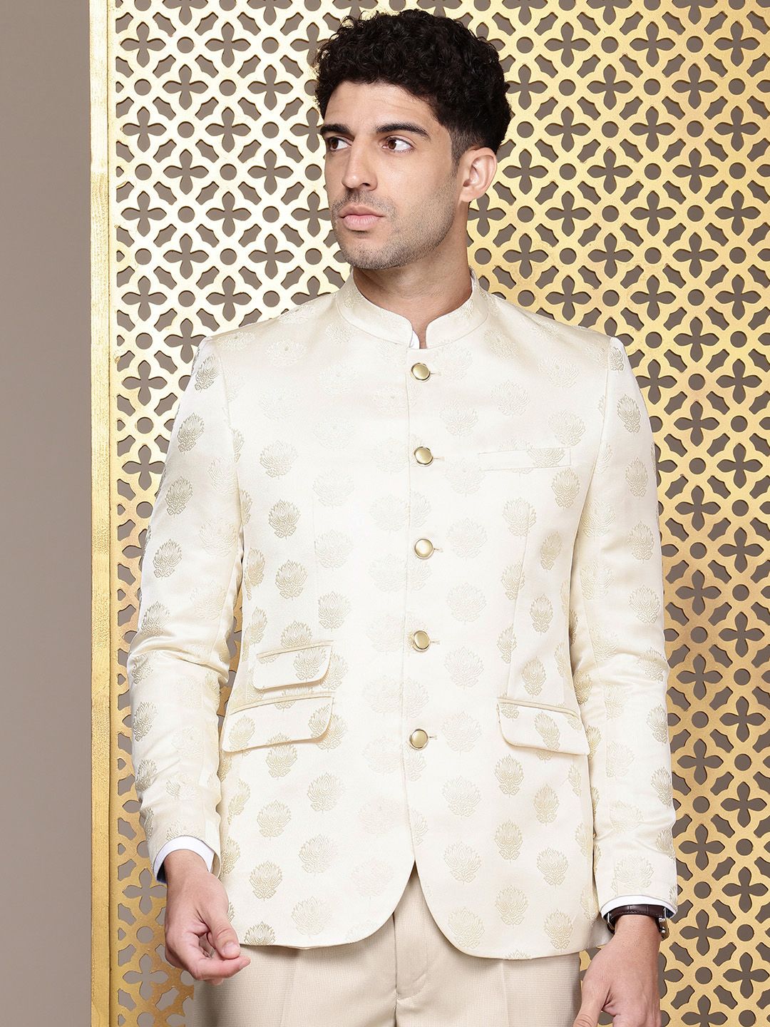 House of Pataudi Self Design Embroidered Jashn Bandhgala Blazer