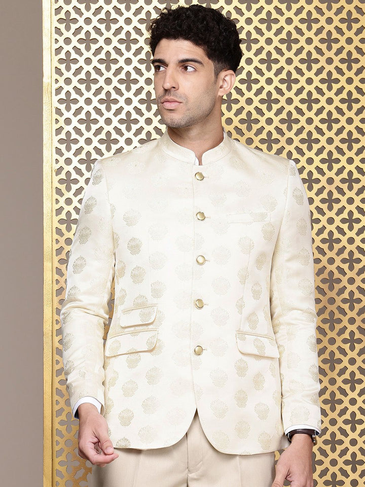 House of Pataudi Self Design Embroidered Jashn Bandhgala Blazer