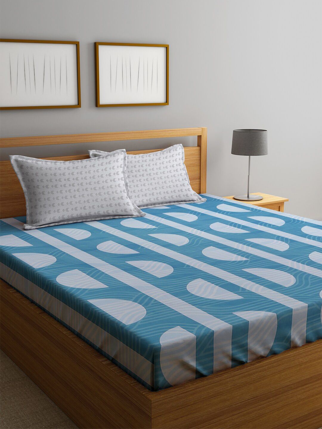 KLOTTHE Biru Geometri Dilengkapi Cadar 300 TC King Halus dengan 2 Sarung Bantal-250X225 sm