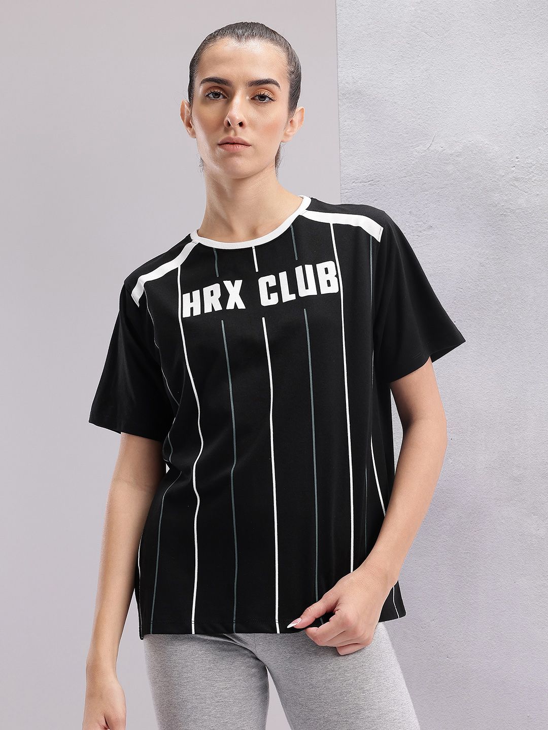 HRX by Hrithik Roshan Brand Logo Striped Lifestyle T-shirt