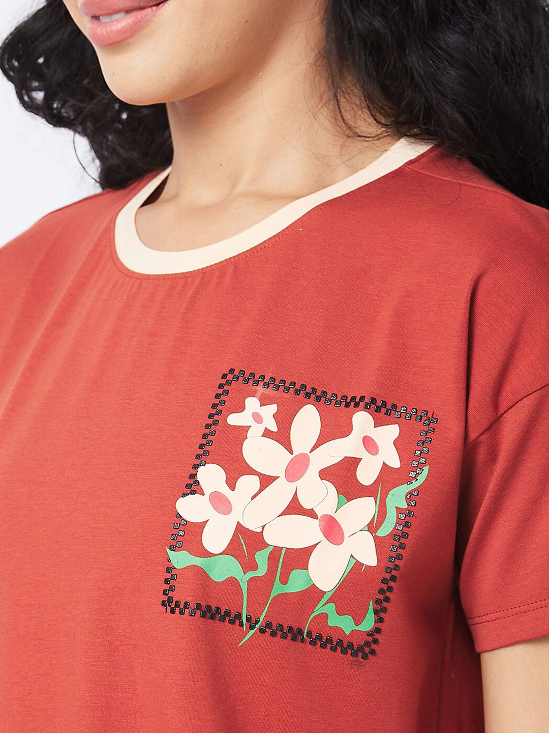 SPYKAR Self Design Round Neck Cotton Pocket Boxy T-shirt