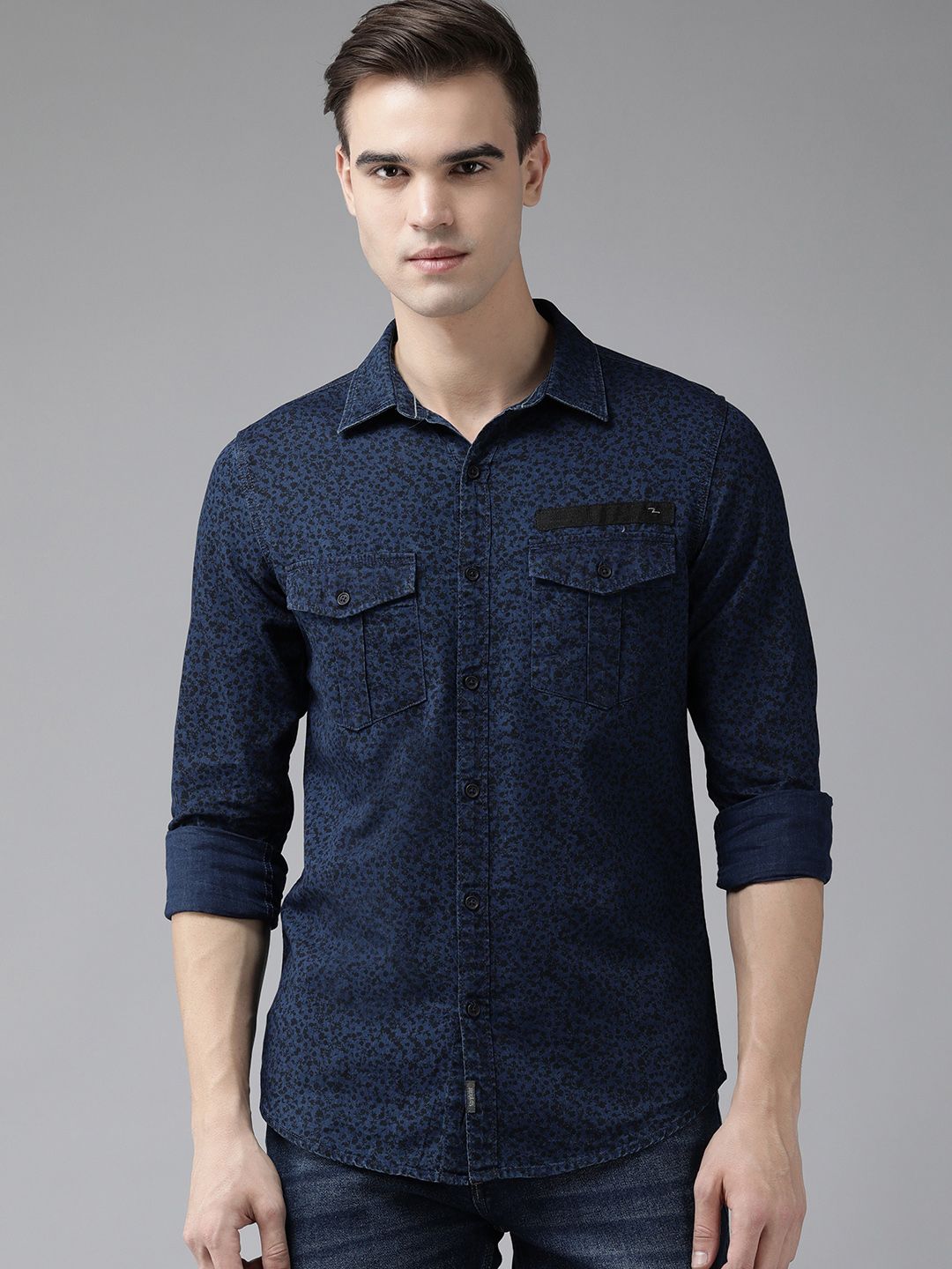 SPYKAR Men Pure Cotton Slim Fit Micro Ditsy Floral Printed Casual Shirt