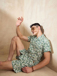 DENNISON Floral Printed Pure Cotton Shirt With Shorts
