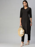 KALINI Women Black Pure Cotton Kurta with Trousers