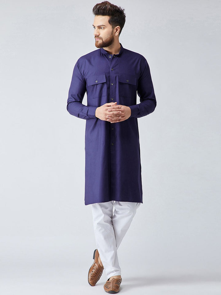 SOJANYA Men Navy Blue Solid Pathani Kurta
