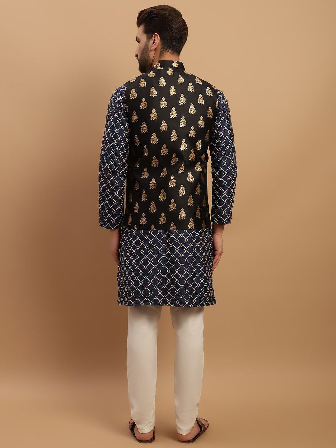 SOJANYA Ethnic Motifs Embroidered Kurta with Churidar & Nehru Jacket