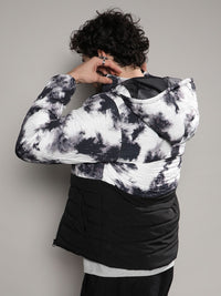 Campus Sutra Men Black Tie and Dye Hooded Windcheater Bomber Jacket