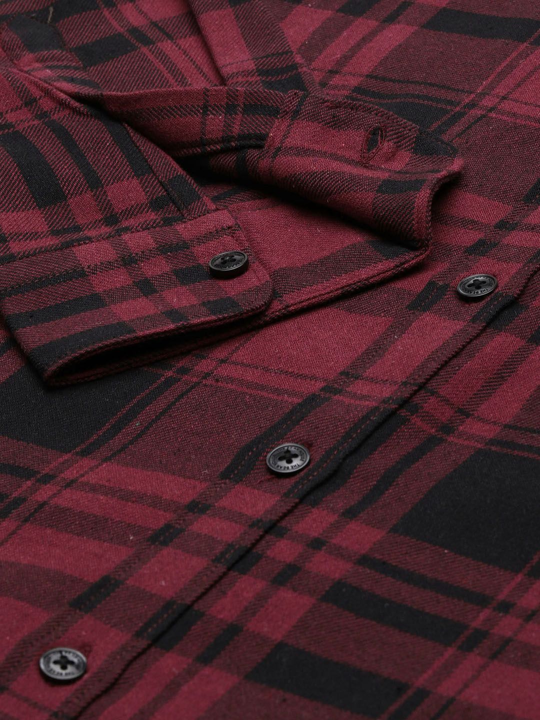 THE BEAR HOUSE Men Maroon Slim Fit Pure Cotton Checked Flannel Slim Fit Casual Shirt