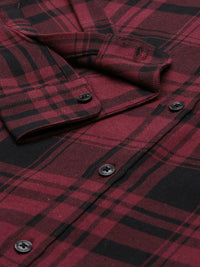 THE BEAR HOUSE Men Maroon Slim Fit Pure Cotton Checked Flannel Slim Fit Casual Shirt