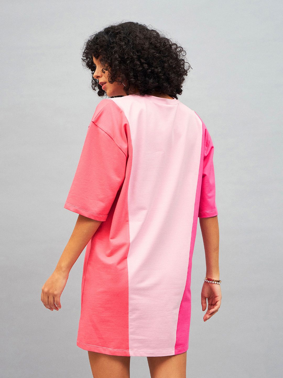 SASSAFRAS Pink Love Colourblocked Cotton T-shirt Mini Dress