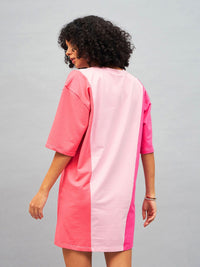 SASSAFRAS Pink Love Colourblocked Cotton T-shirt Mini Dress