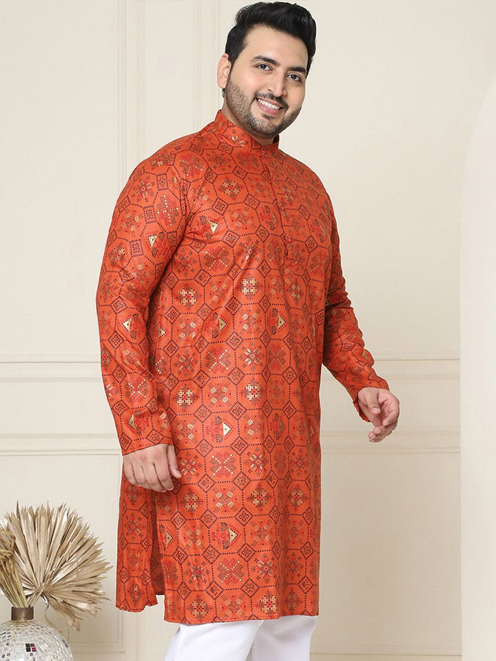 SOJANYA PLUS Saiz Motif Etnik Cetakan Tenun Rekaan Band Kolar Kurta Lurus Zari