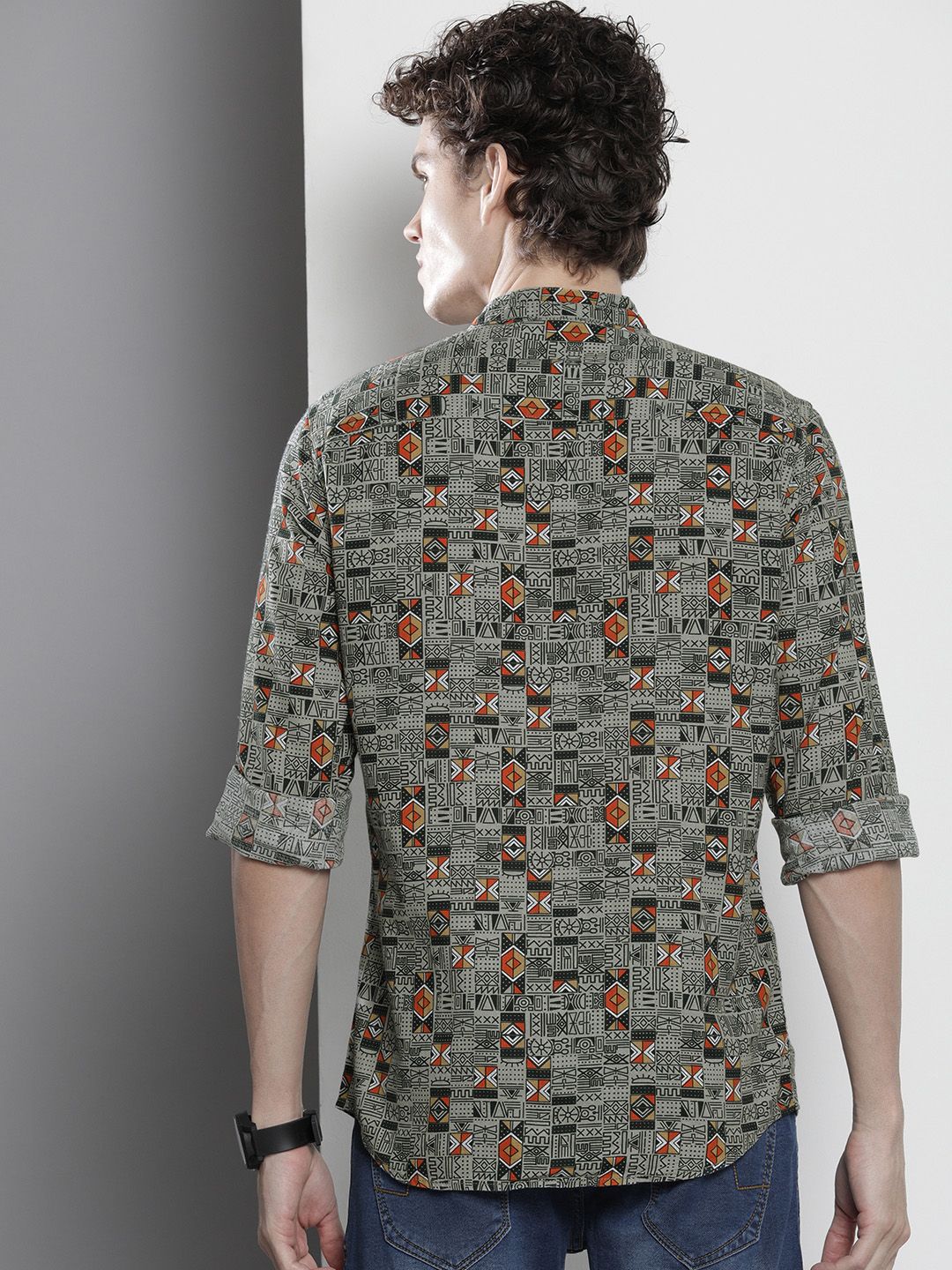 The Indian Garage Co Men Green & Red Printed Cotton Casual Shirt