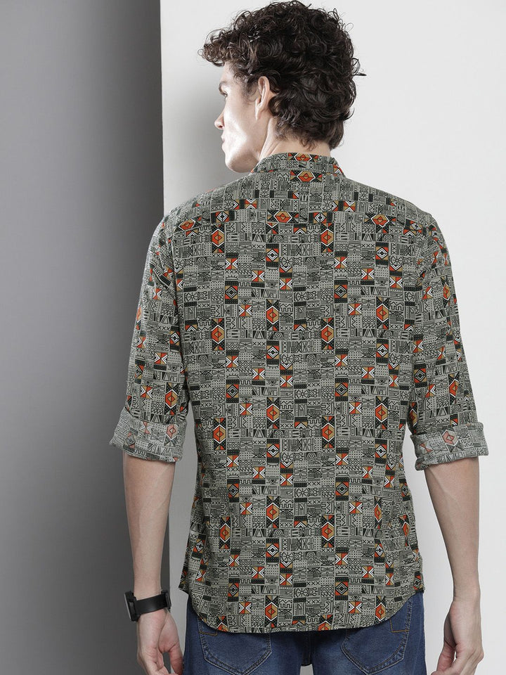 The Indian Garage Co Men Green & Red Printed Cotton Casual Shirt