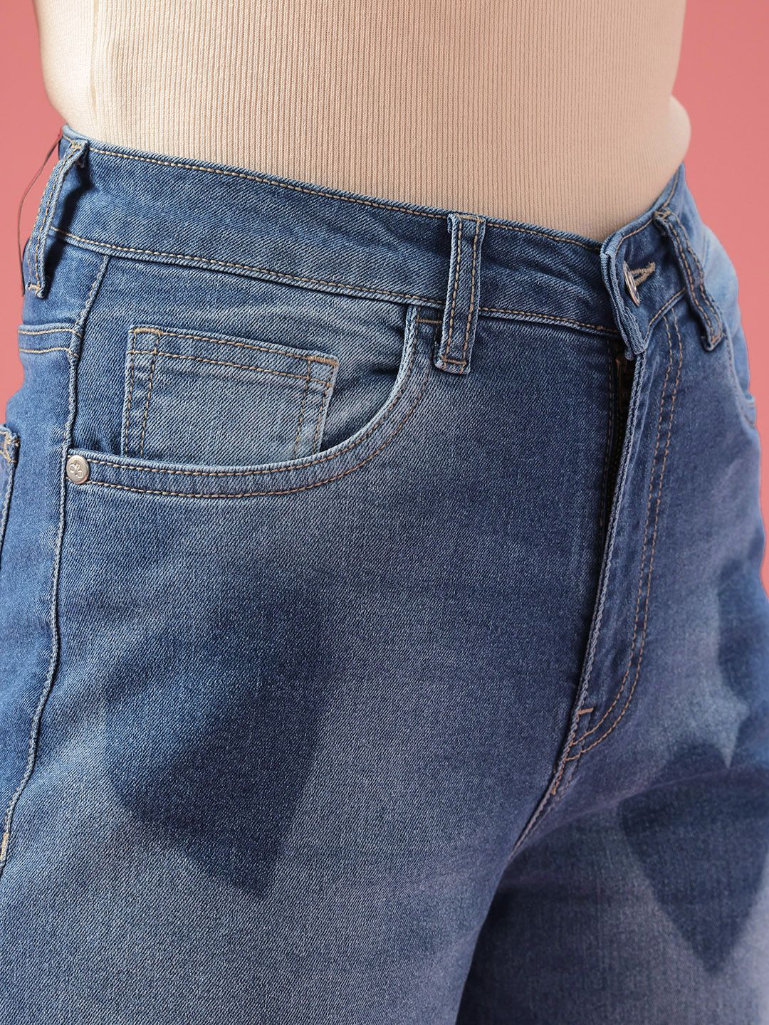 DressBerry Women Barrel Fit Mid-Rise Heavy Fade Stretchable Jeans