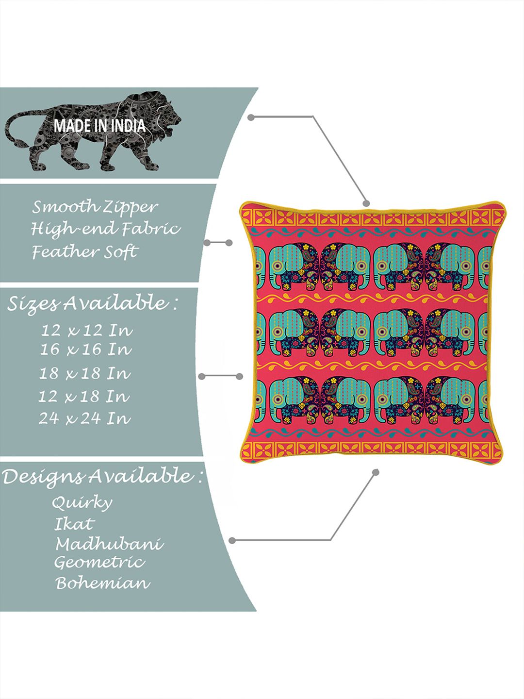 STITCHNEST Yellow & Blue Set of 5 Ethnic Motifs Velvet Square Cushion Covers