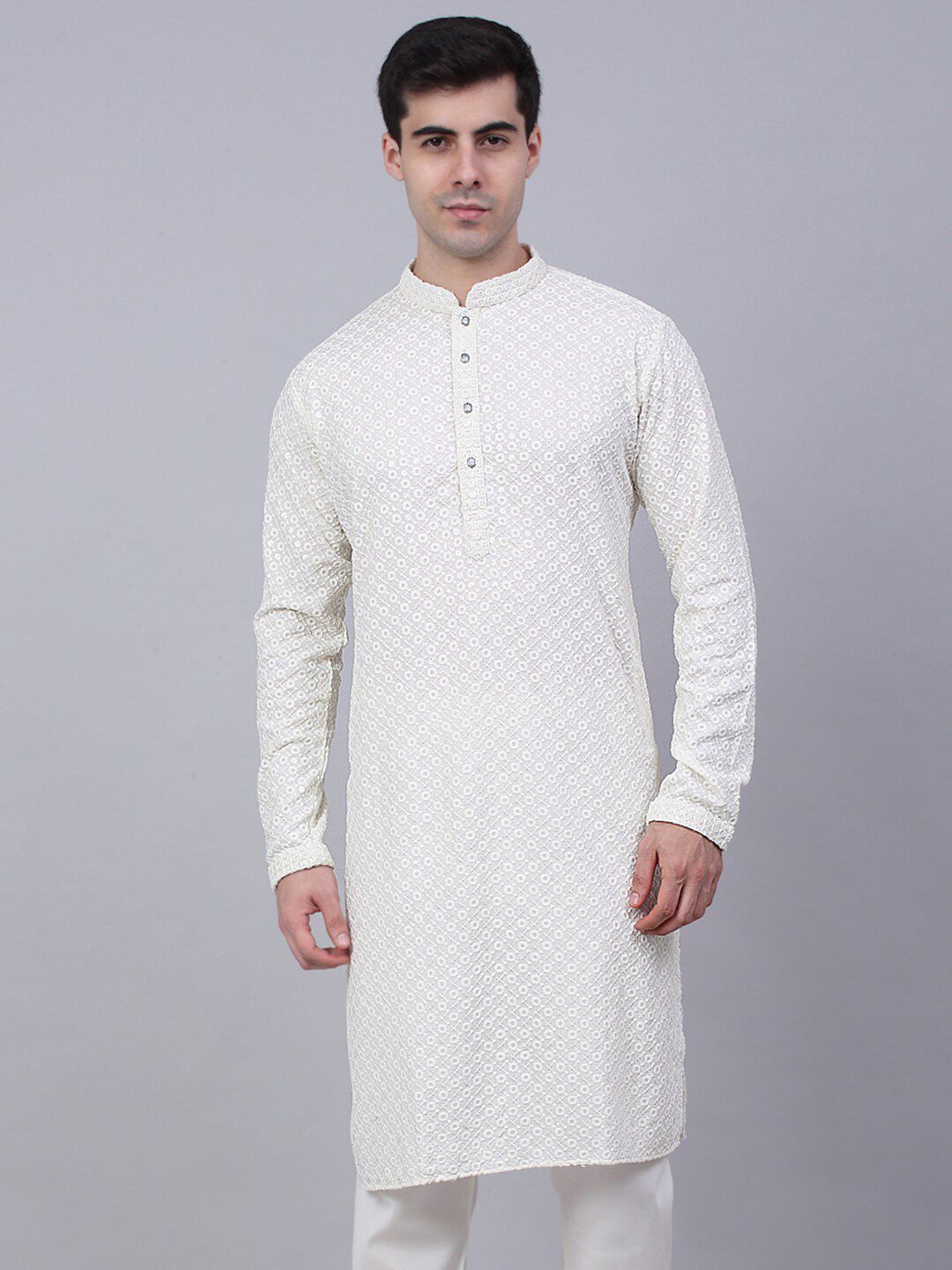 Jompers Men Ethnic Motifs Embroidered Mirror Work Cotton Kurta