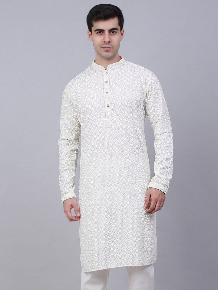 Jompers Men Ethnic Motifs Embroidered Mirror Work Cotton Kurta