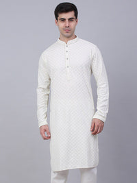 Jompers Men Ethnic Motifs Embroidered Mirror Work Cotton Kurta
