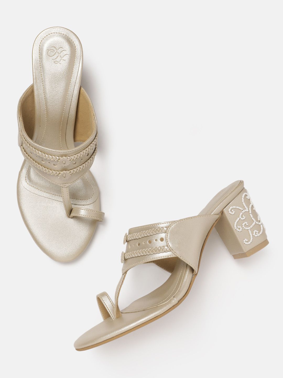 House of Pataudi Ethnic Embellished Block Heel Sandals