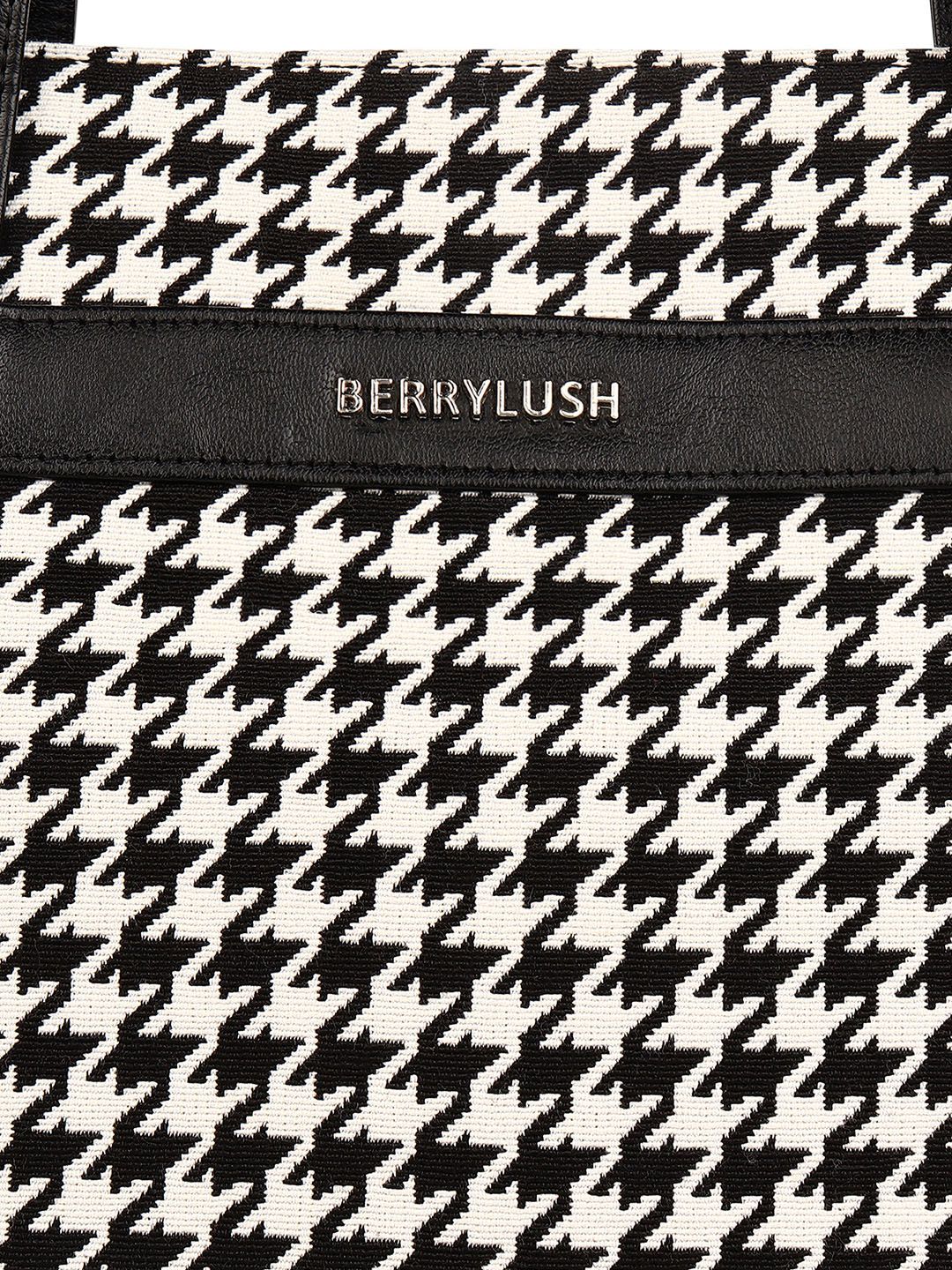 Berrylush Black & White Printed Structured Laptop Handheld Bag