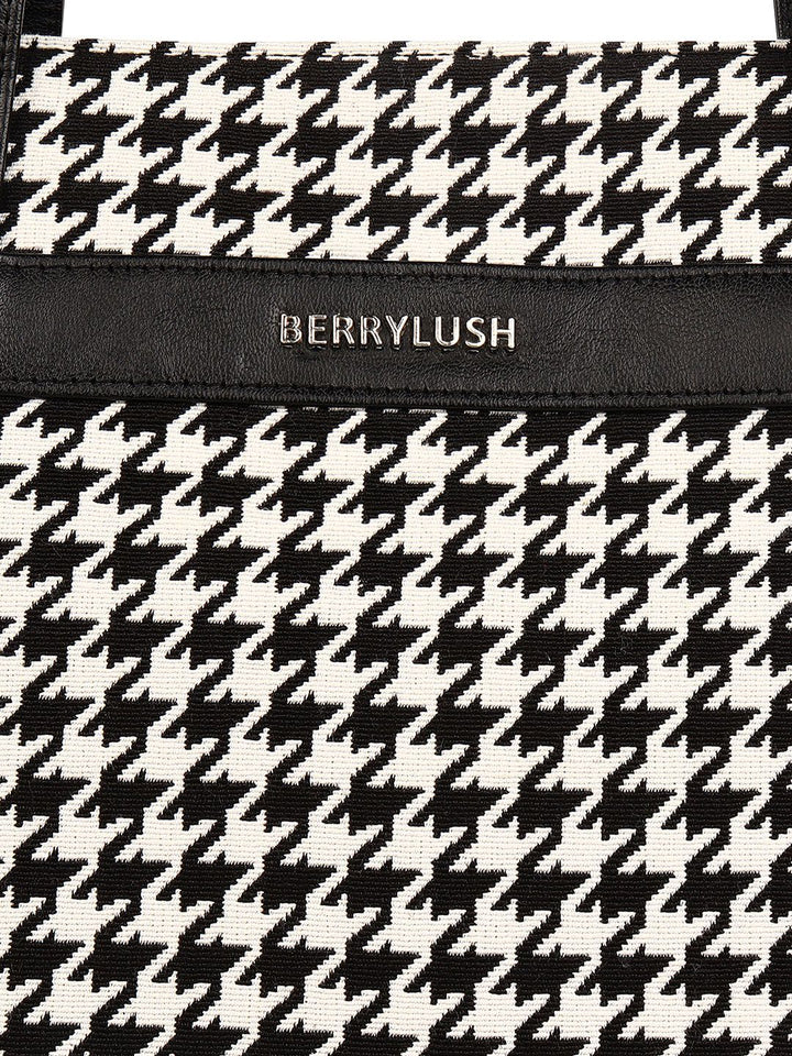 Berrylush Black & White Printed Structured Laptop Handheld Bag
