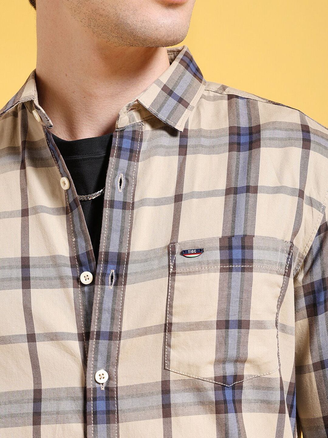 The Indian Garage Co Slim Fit Checked Twill Weave Pure Cotton Casual Shirt