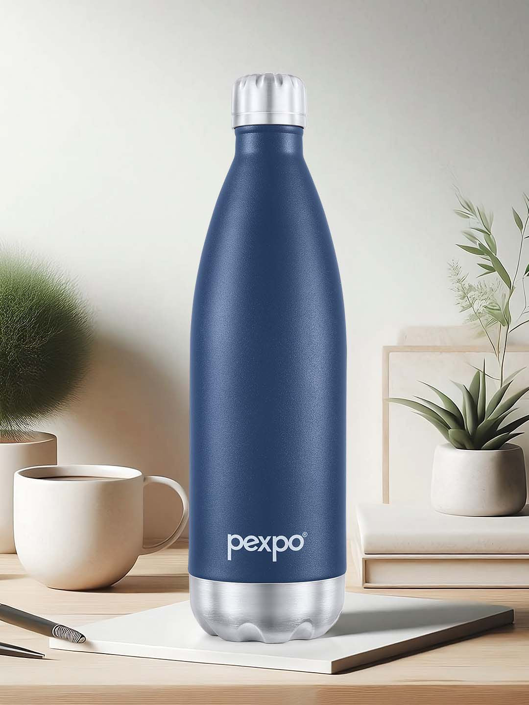 Pexpo Electro Denim Blue Thermosteel ISI Certified 24 Hrs Hot Flask Water Bottle 1000ml