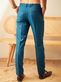 DENNISON Men Blue Smart Tapered Fit Easy Wash Cotton Trousers