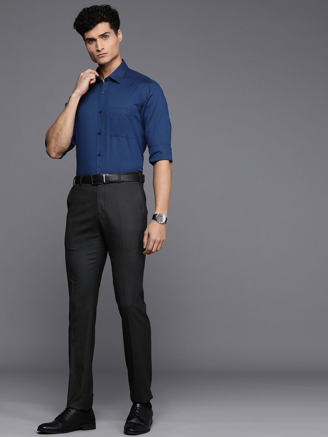 Raymond Men Blue Pure Cotton Slim Fit Long Sleeves Formal Shirt
