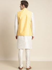 SOJANYA Men Off White Embroidered Mirror Work Kurta with Churidar