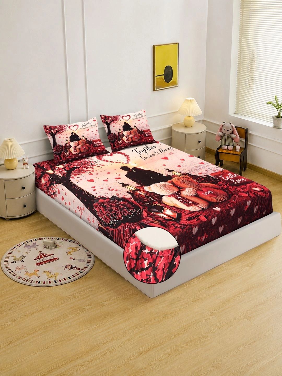 Moda Rapido X KLOTTHE Red & Pink Conversational 400 TC King Bedsheet with 2 Pillow Covers