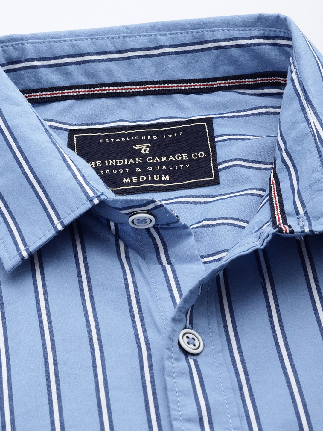 The Indian Garage Co Men Blue & White Slim Fit Striped Casual Shirt