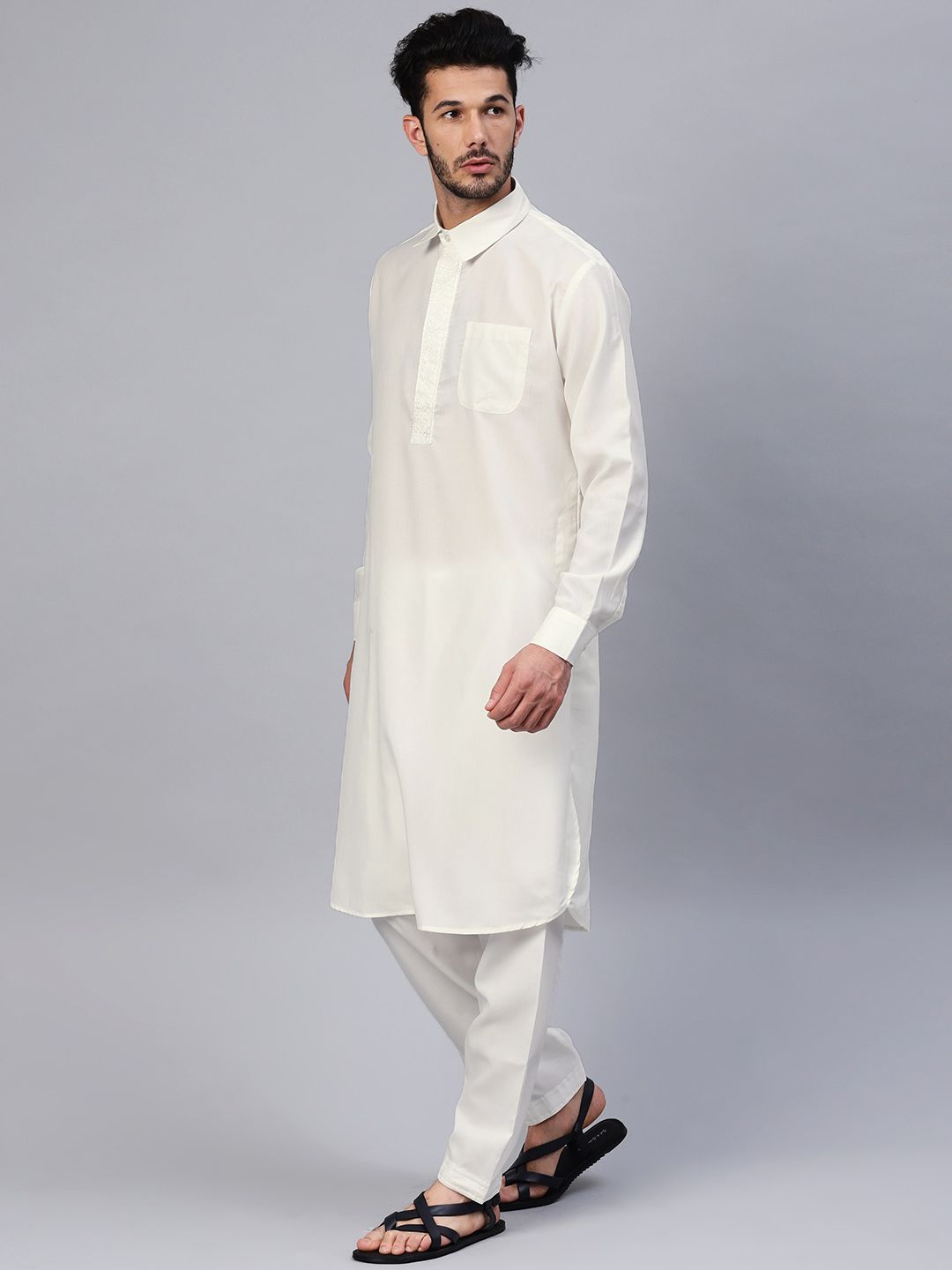 SOJANYA Men Off-White Solid Pathani Kurta with Salwar