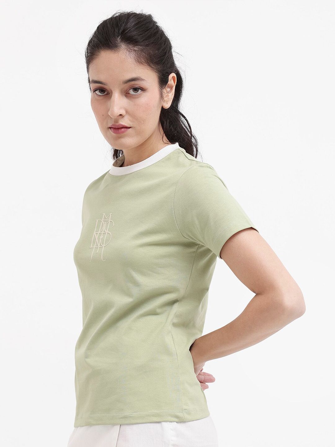 RAREISM Round Neck Typography Printed Cotton T-shirt