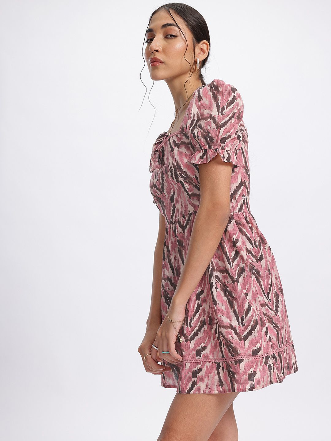 DressBerry Lacey Love Tie-Up Back Printed A-Line Mini Dress