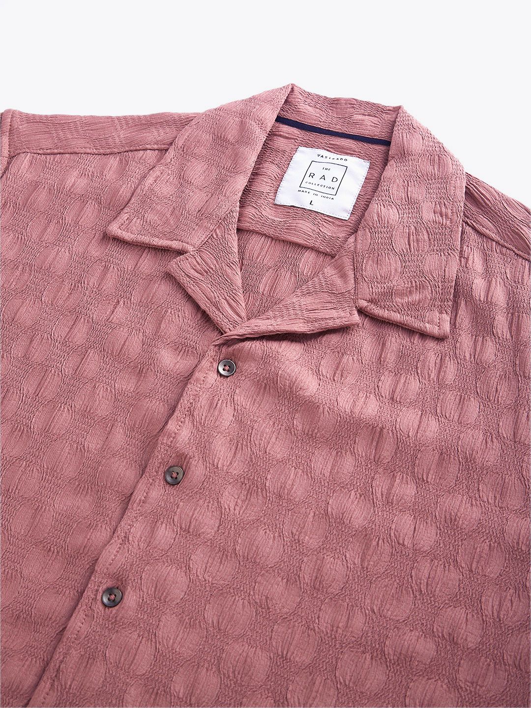 VASTRADO Men Classic Cuban Collar Textured Oversized Casual Shirt